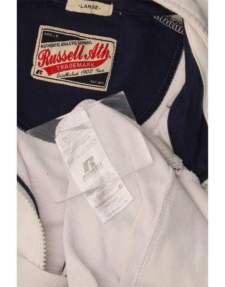 RUSSELL ATHLETIC Chaqueta de chándal para hombre, talla grande, algodón blanco con bloques de color