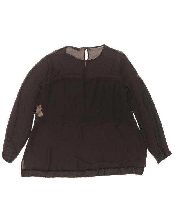 Zara Mujer Blusa Manga Larga Top UK 10 Small Poliéster Negro