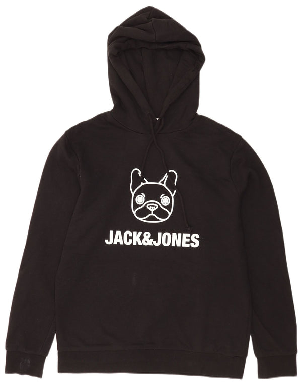 Jack & Jones Mens Graphic Hoodie Jumper Large Black Cotton