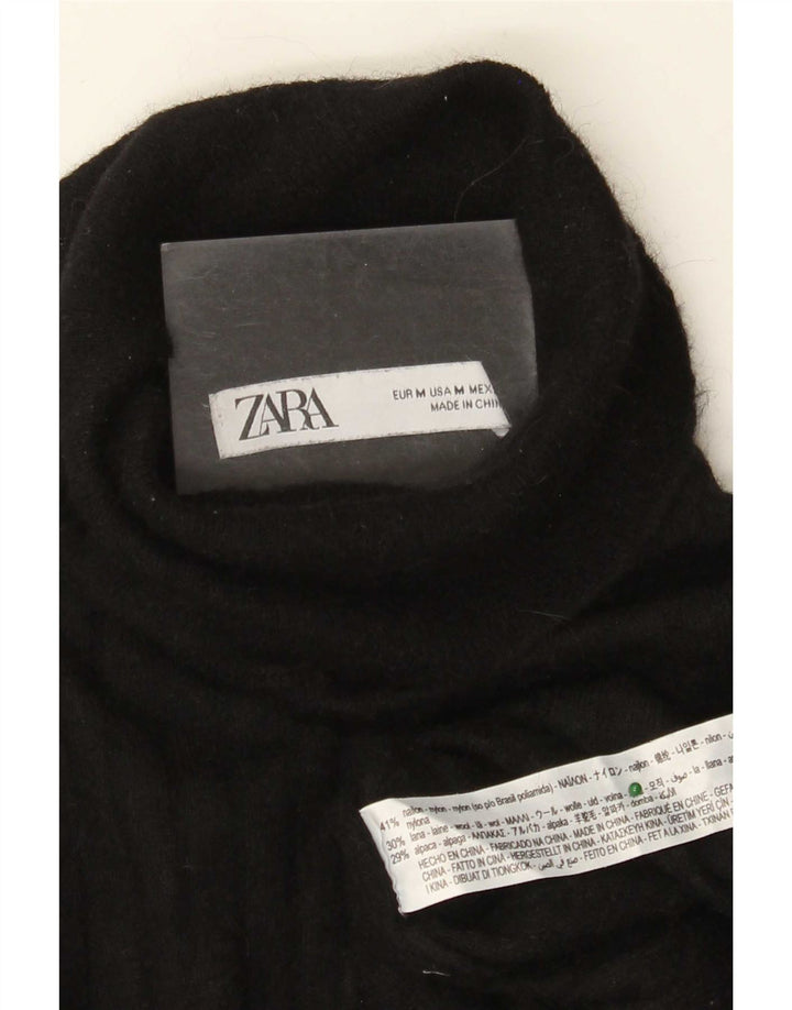 Zara - Jersey con cuello vuelto para mujer, talla 40, nailon negro mediano