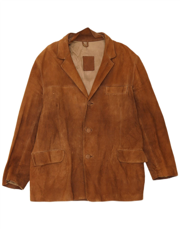 Vintage hombres 3 botones ante Blazer chaqueta Reino Unido 40 cuero marrón grande