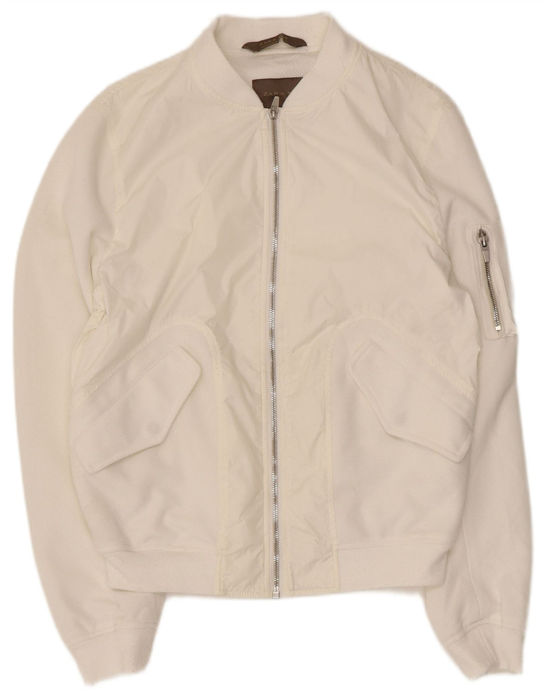 Zara Hombre Cazadora Bomber UK 38 Mediana Nylon Blanco