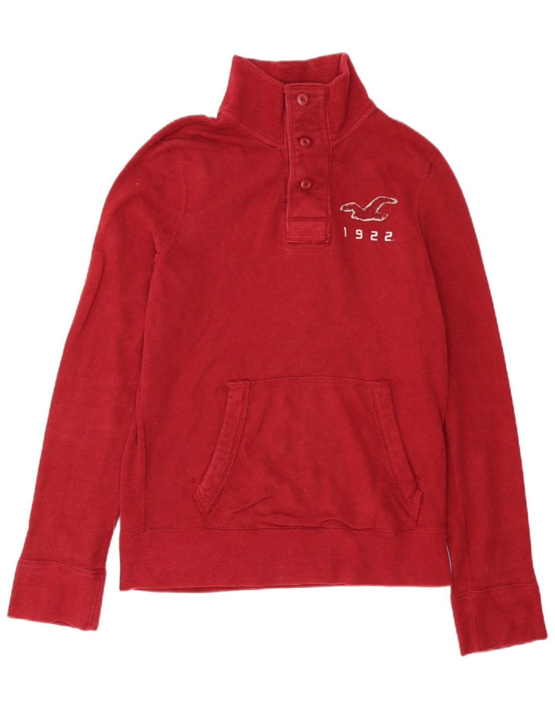 Hollister Hombre Gráfico Botón Cuello Sudadera Jumper Algodón Rojo Medio