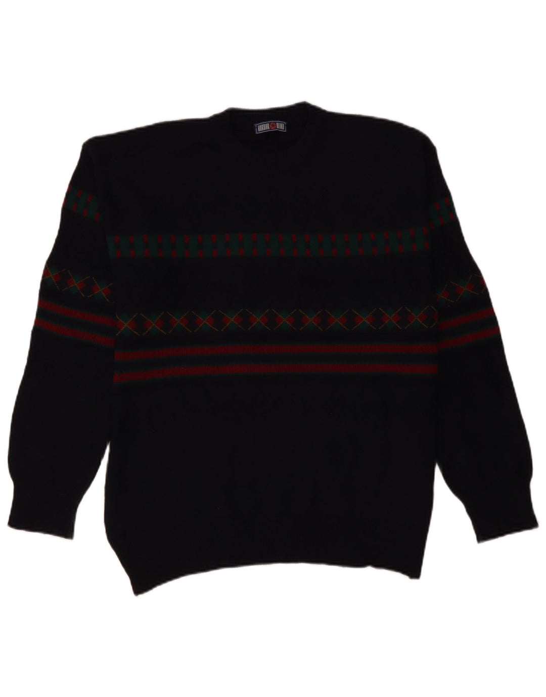 VINTAGE Hombres Turtle Neck Jumper Suéter IT 50 Grande Azul Marino Geométrico