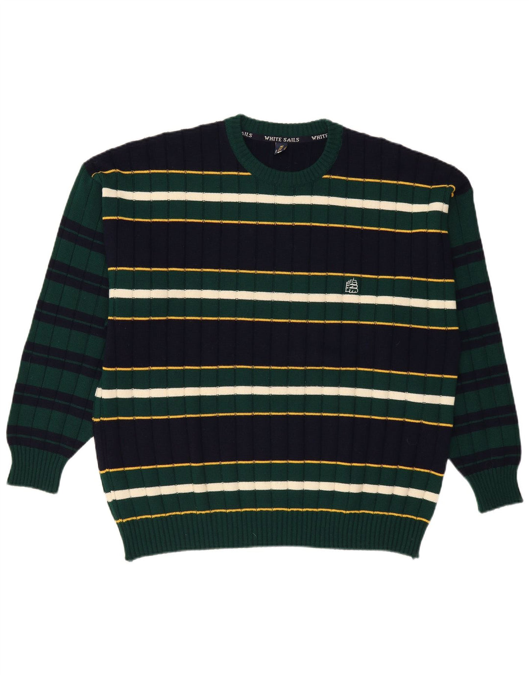 White Sails - Jersey de cuello redondo para hombre, talla 2XL, color azul marino a rayas