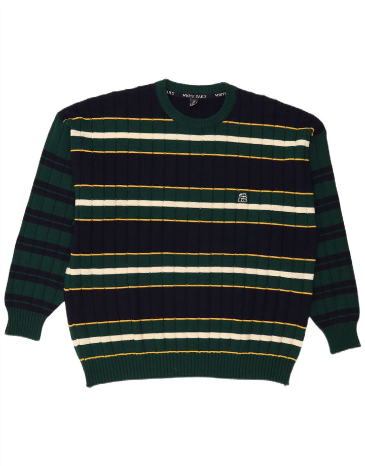 White Sails - Jersey de cuello redondo para hombre, talla 2XL, color azul marino a rayas