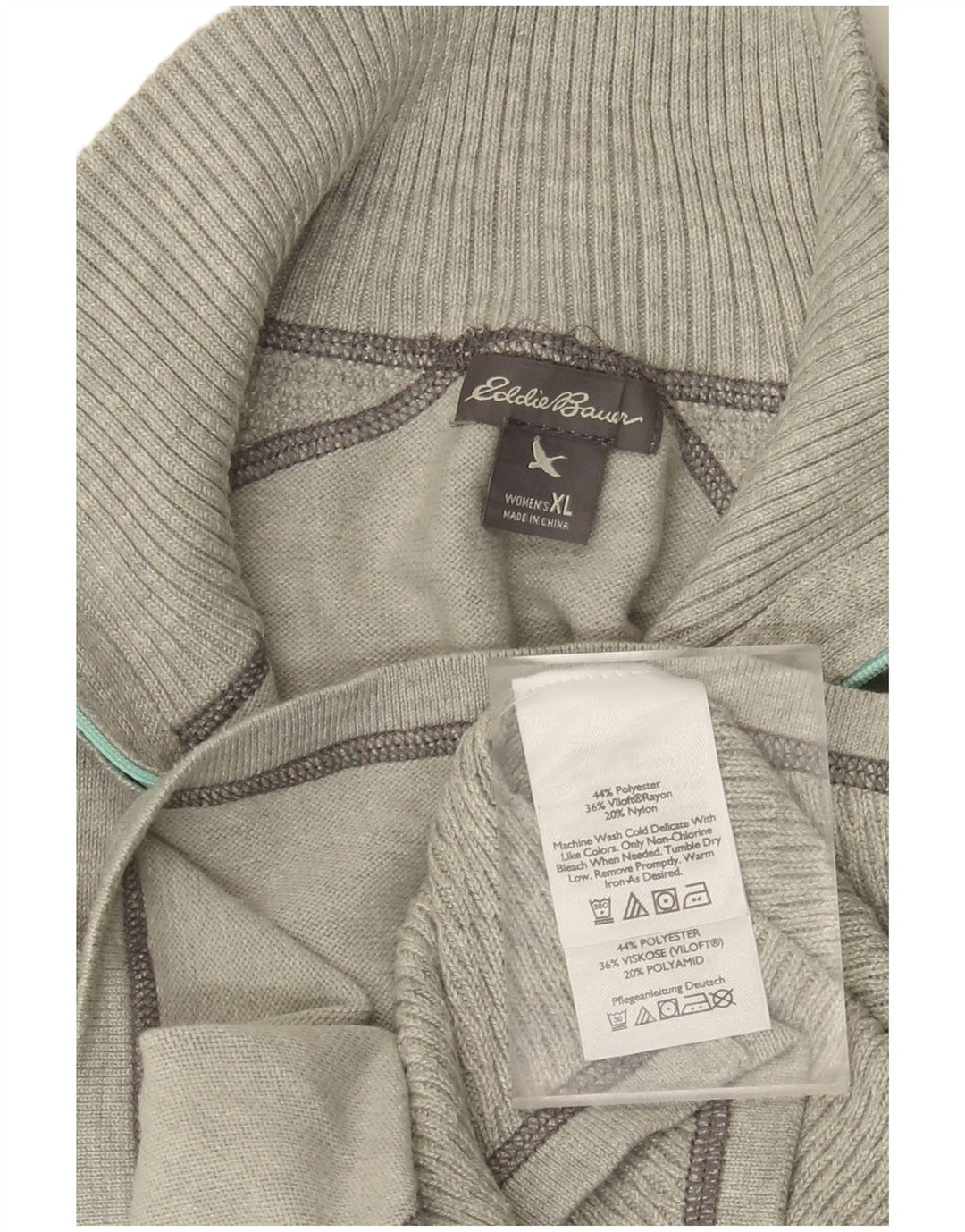 EDDIE BAUER Jersey con cuello y cremallera para mujer UK 40 XL Poliéster gris
