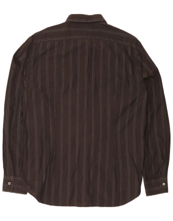 Camisa Hombre Trussardi Jeans 2XL Algodón Rayas Marrón