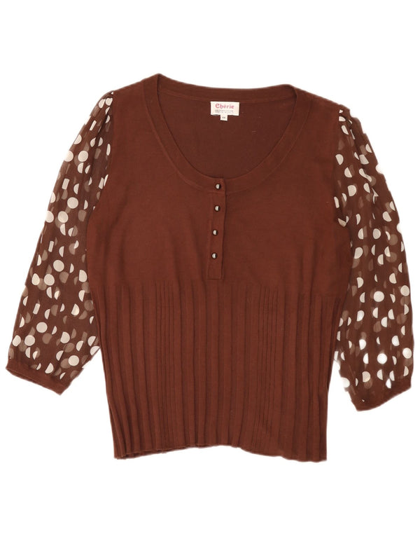 Cherie Blusa de manga 3/4 para mujer UK 40 XL Viscosa de lunares marrón