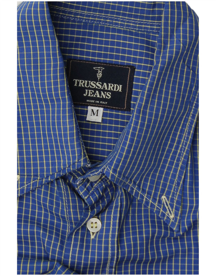 Camisa De Franela Hombre Trussardi Jeans Cuadros Azul Medio