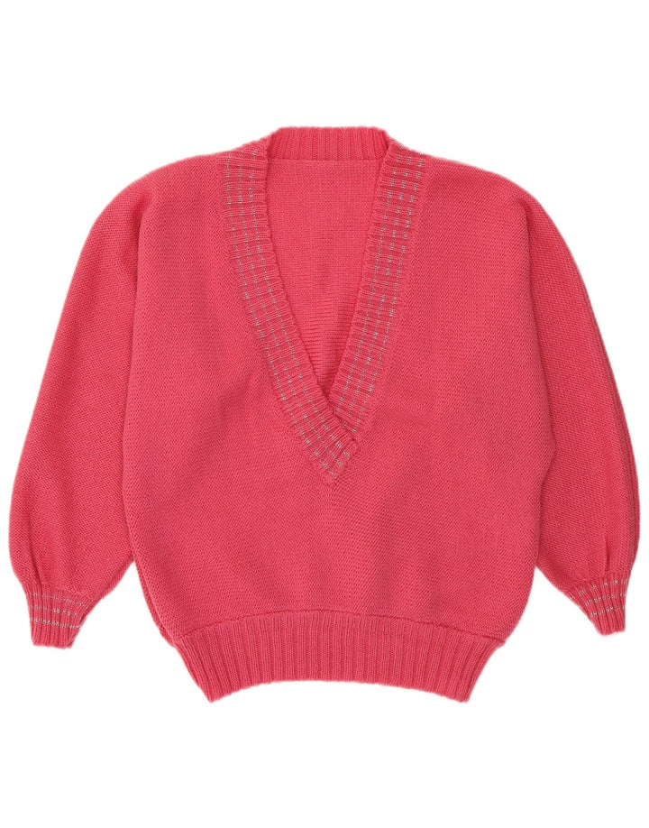 VINTAGE Mujer V-Cuello Jersey Suéter Reino Unido 14 Rosa Medio