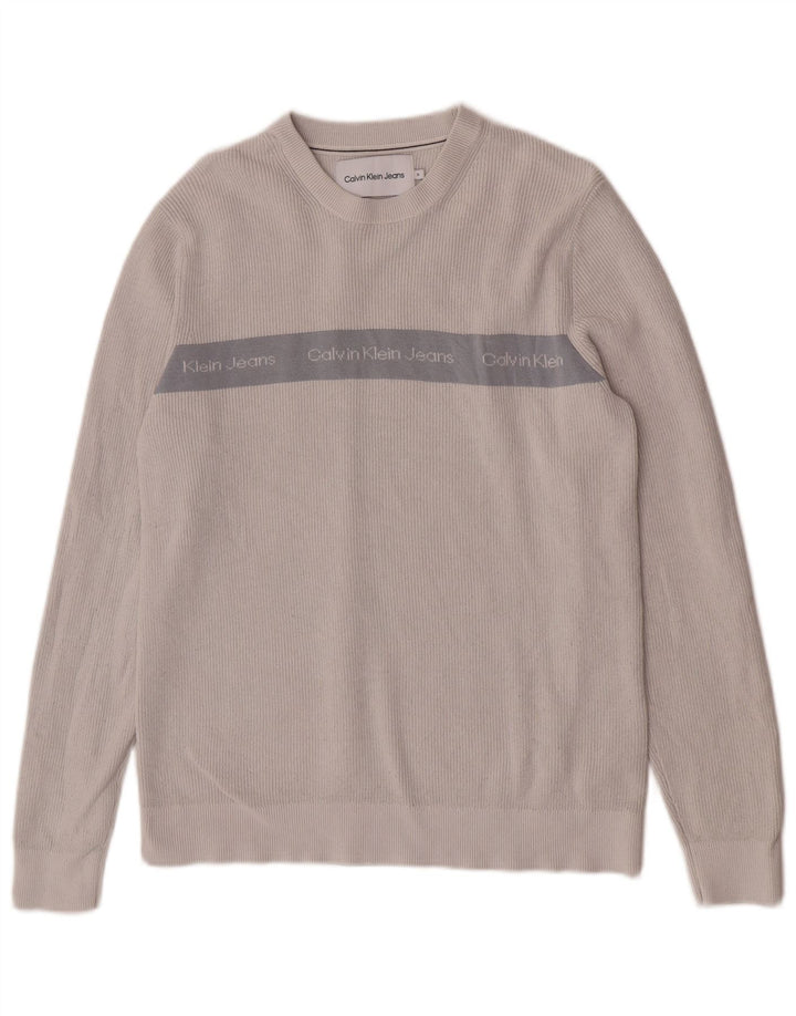 Suéter tipo jersey con cuello redondo para hombre Calvin Klein Jeans en bloques de color gris medio