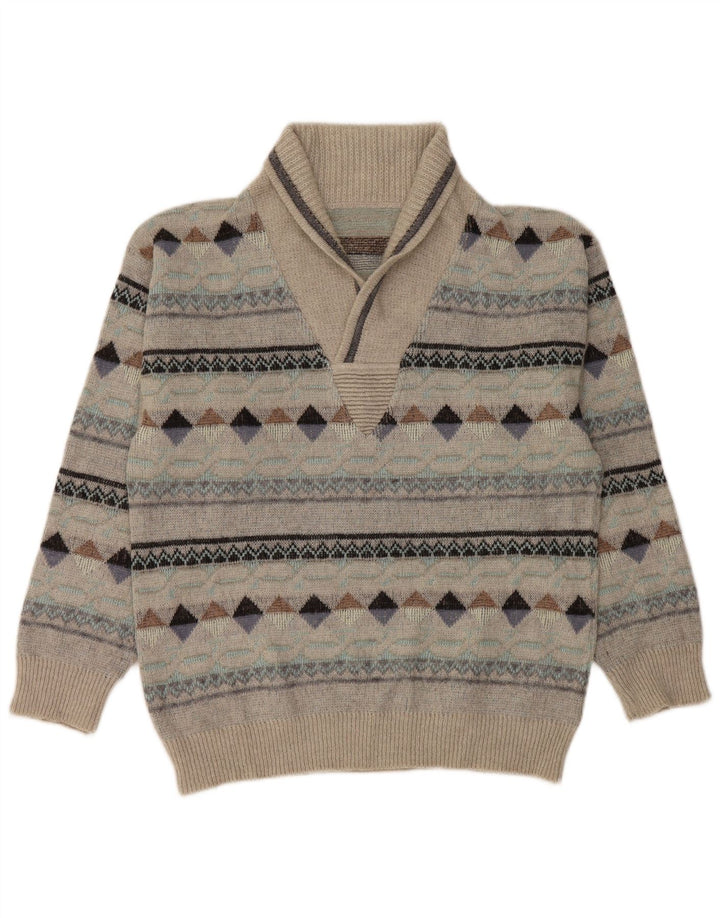 Vintage hombres chal cuello jersey suéter IT 50 gris medio Argyle/Diamante