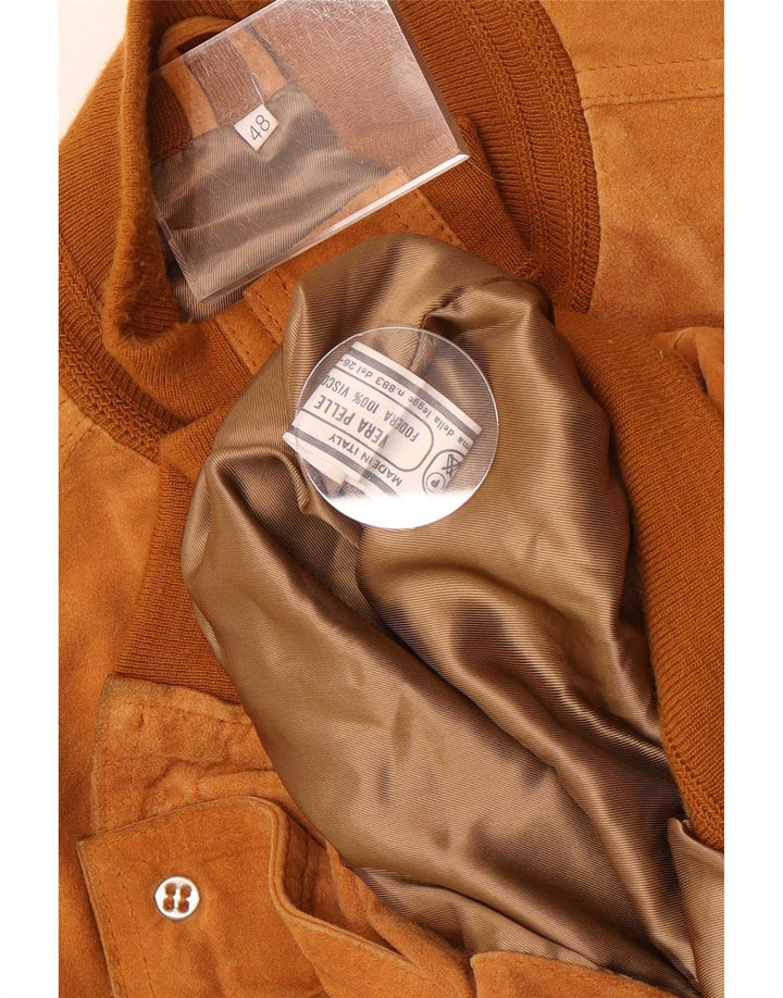 Vintage hombres ante bomber chaqueta IT 48 cuero beige medio