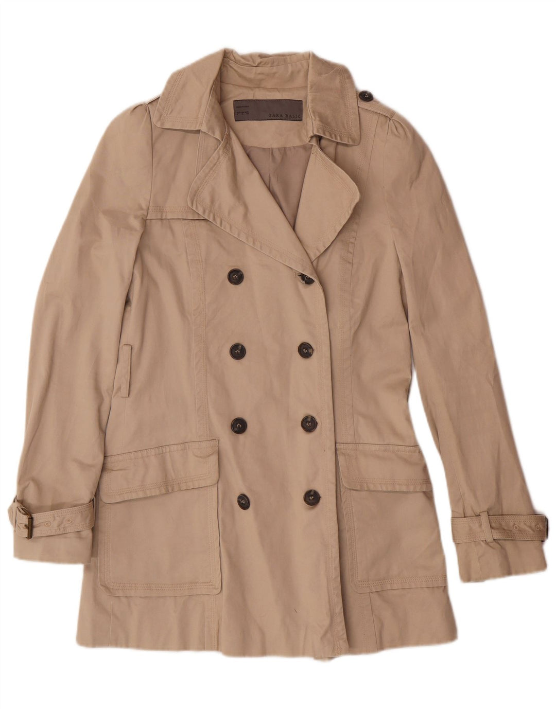 ZARA Gabardina Mujer UK 10 Small Algodón Beige