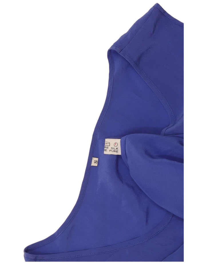 Vintage mujeres ver a través del chaleco Top Reino Unido 8 pequeña seda azul