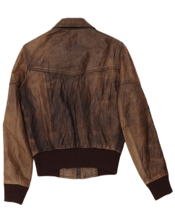 Vintage mujer chaqueta de cuero Reino Unido 6 XS marrón