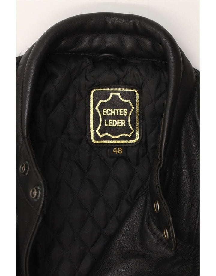 Vintage hombres cuero biker chaqueta EU 48 cuero negro medio