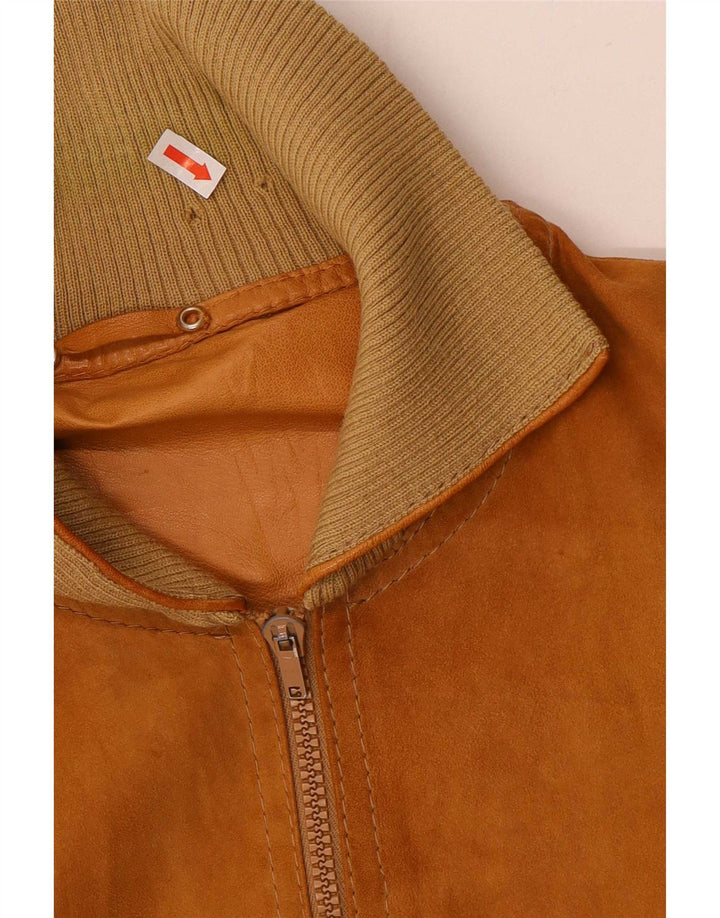 Vintage hombres ante bomber chaqueta Reino Unido 36 pequeño cuero marrón