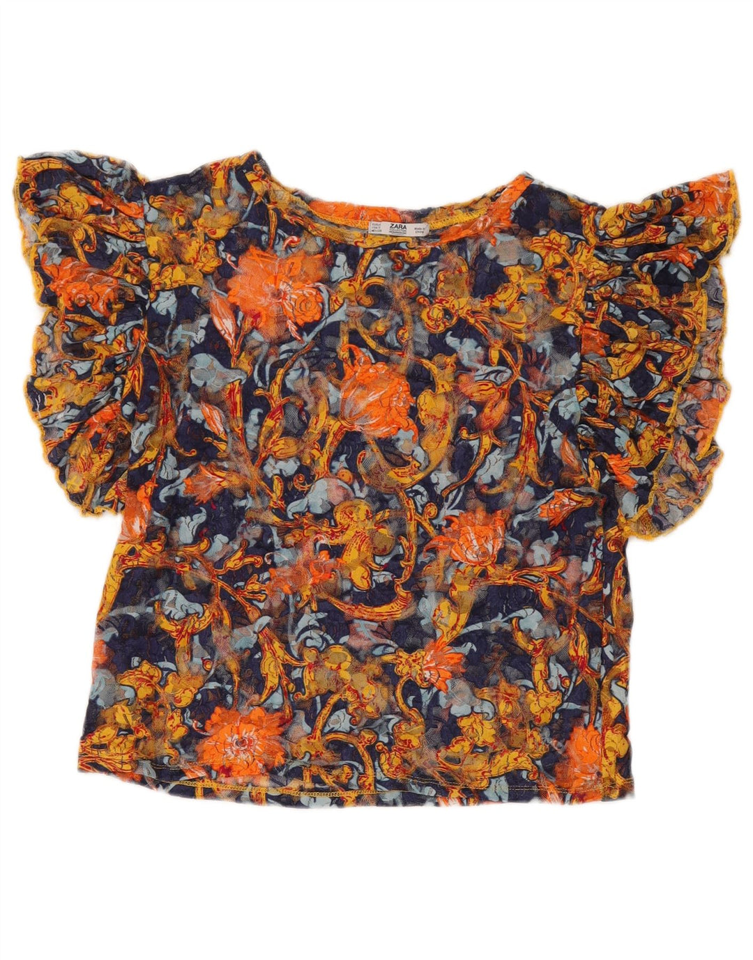 Zara Blusa Transparente para Mujer Top UK 10 Small Multicolor Floral