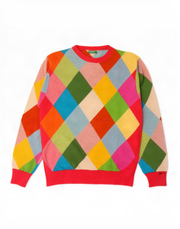 Benetton Jersey De Cuello Redondo Para Mujer UK 46 Large Multicolor