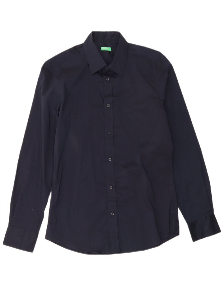 Camisa Benetton Hombre Small Azul Marino Algodón