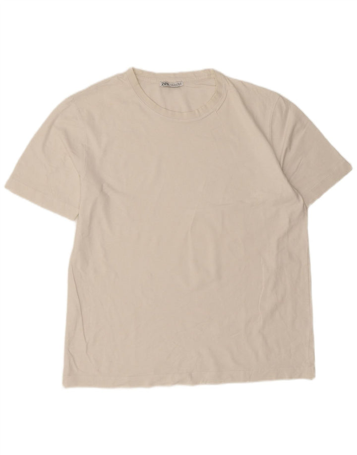 Zara Hombre Camiseta Top Medium Blanco Algodón