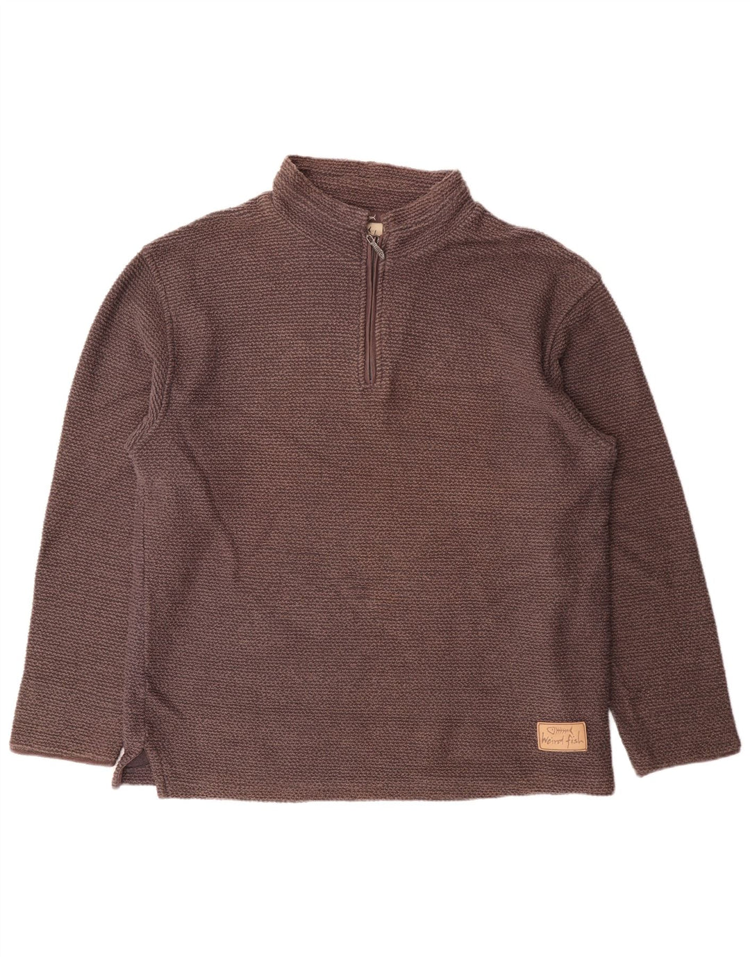 WEIRD FISH Sudadera con Cuello y Cremallera para Hombre Jersey Grande de algodón marrón