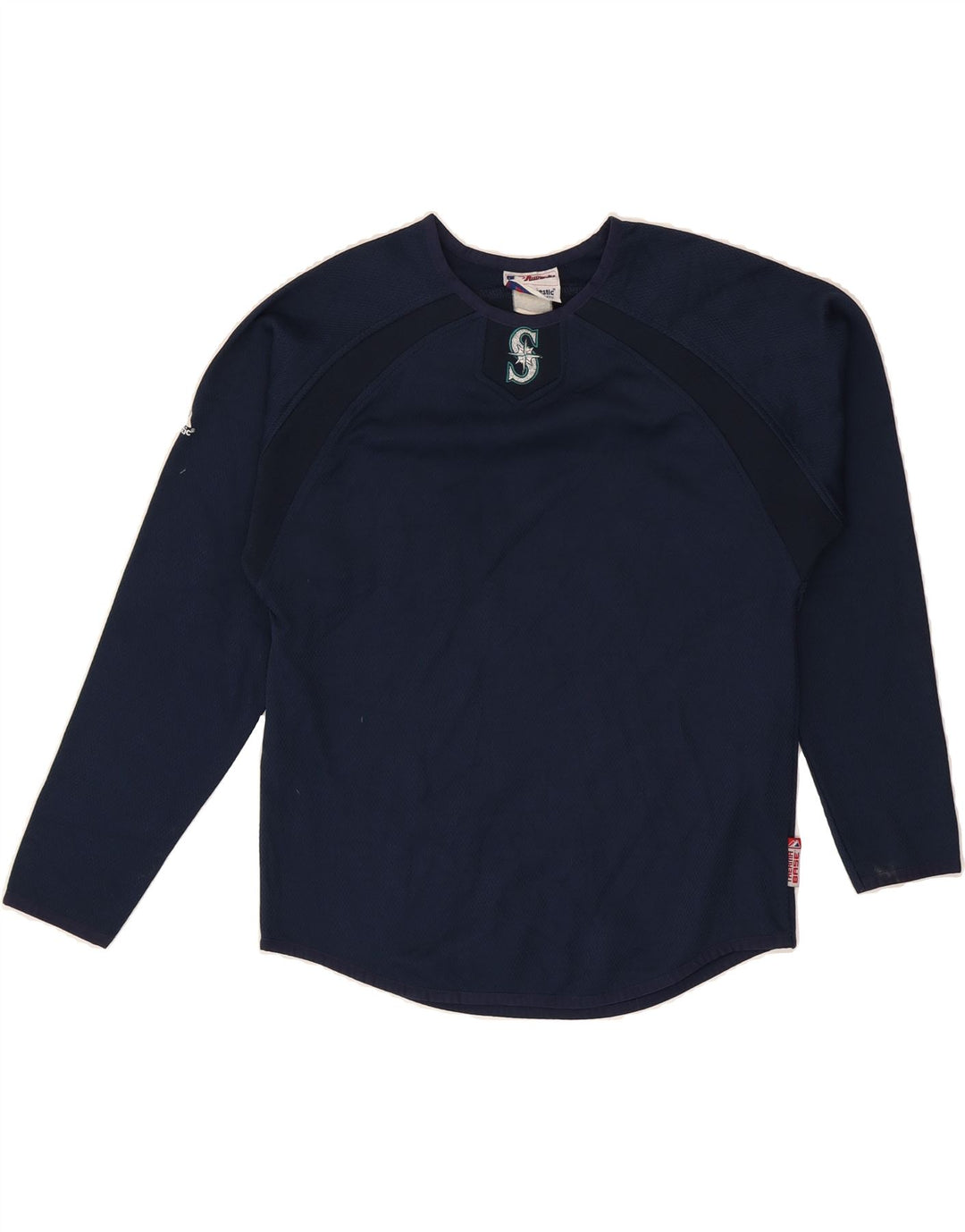 MAJESTIC Womens Seattle Mariners Top Long Sleeve UK 12 Medium Navy Blue Vintage Majestic and Second-Hand Majestic from Messina Hembry 