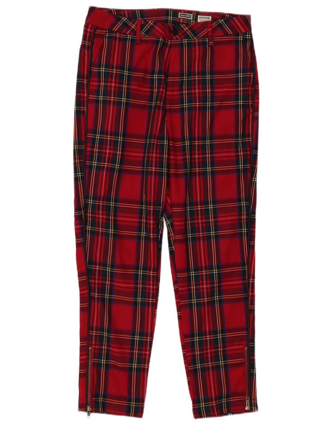 SUPERDRY Pantalones chinos de cintura alta para mujer UK 12 Medium W30 L26 Red Plaid