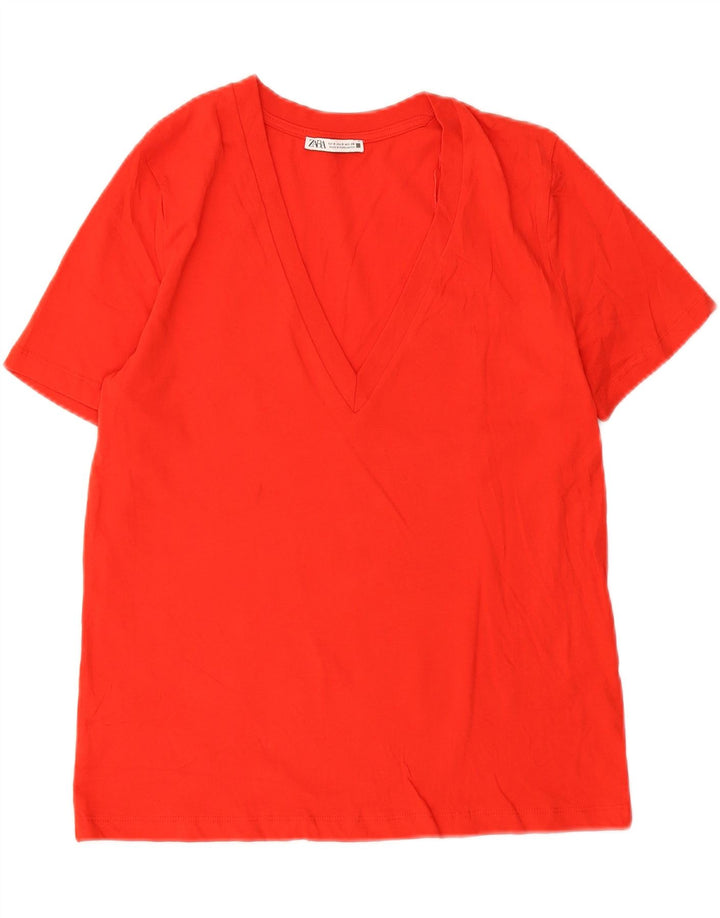 Zara Mujer Camiseta Extragrande Top UK 10 Small Rojo Algodón
