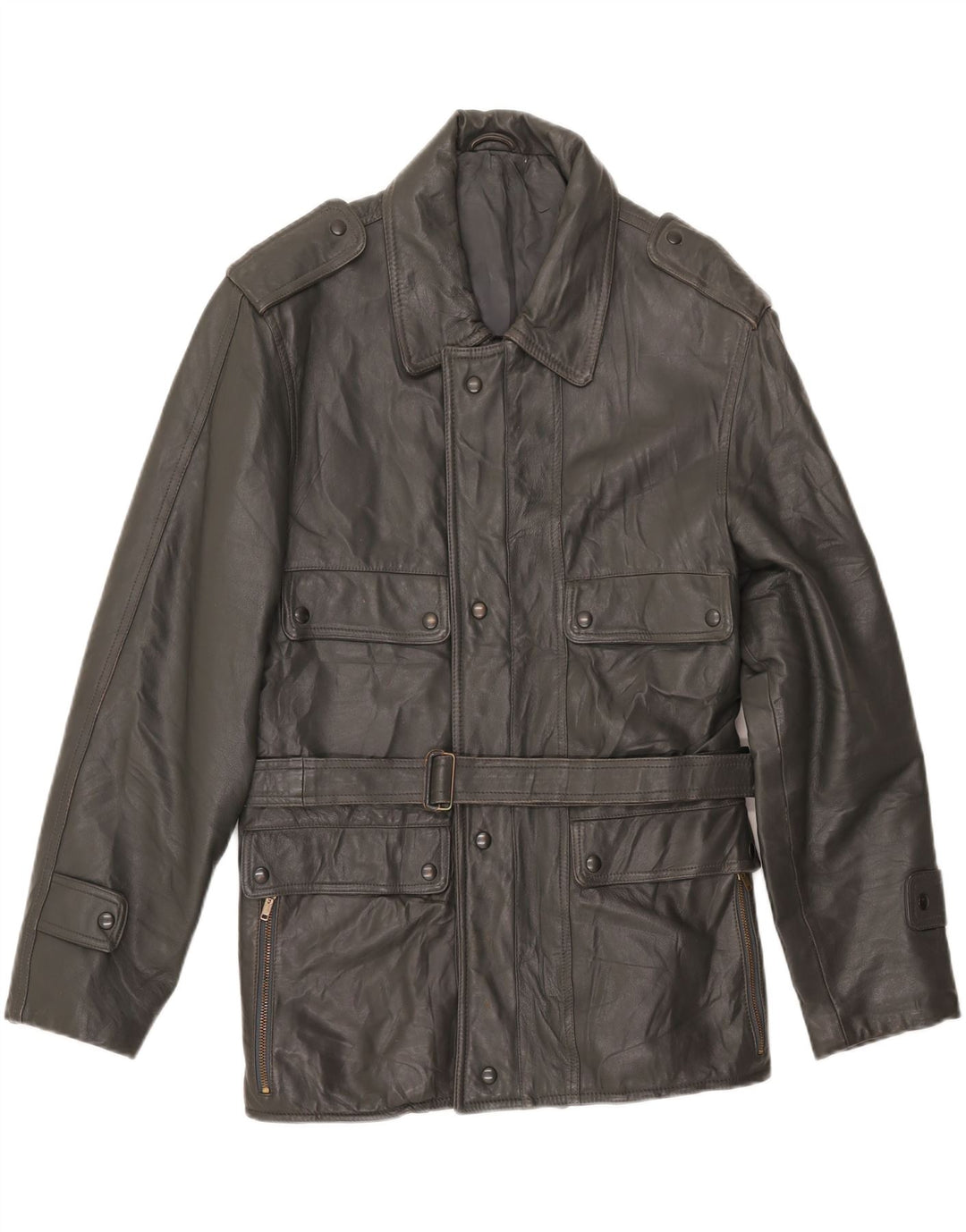 Vintage hombres chaqueta de cuero militar Reino Unido 38 gris medio