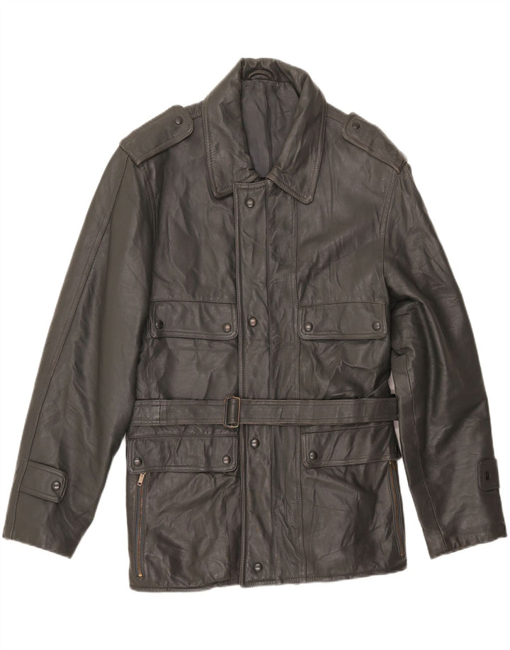 Vintage hombres chaqueta de cuero militar Reino Unido 38 gris medio