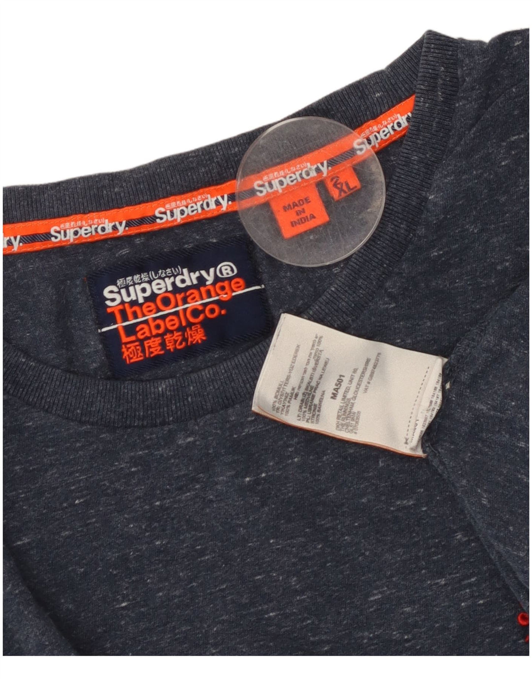 Superdry Camiseta Regular Fit para Hombre Top 2XL Algodón Moteado Azul Marino