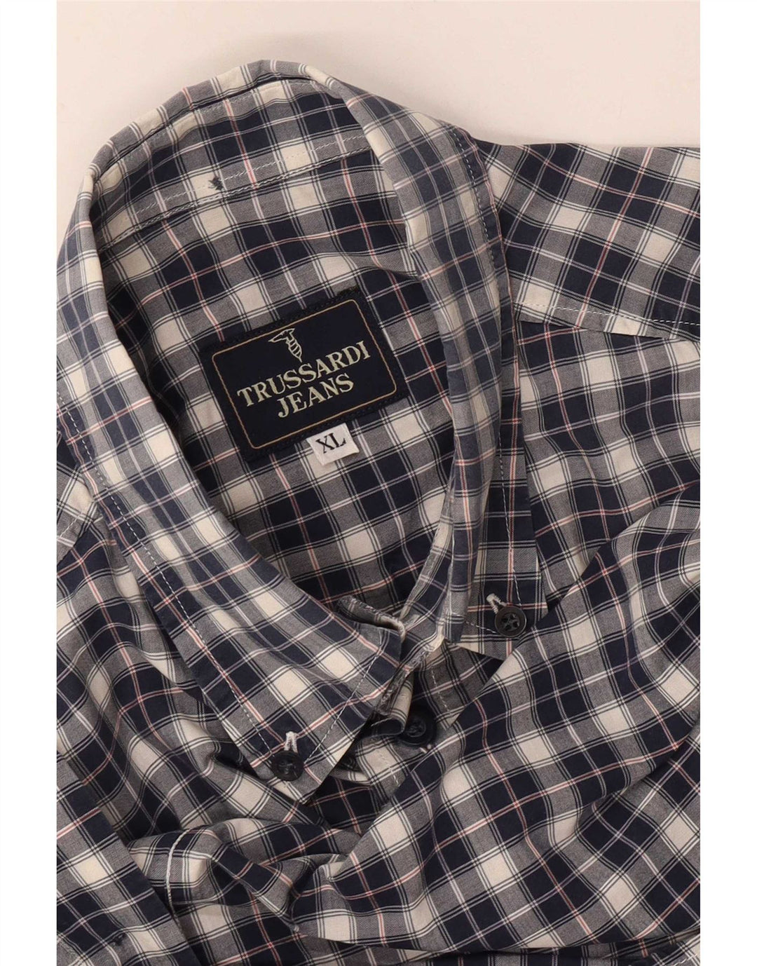 Trussardi Jeans Camisa Manga Corta Hombre XL Azul Marino Cuadros