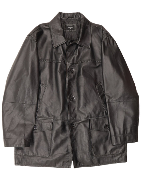 Chaqueta de cuero vintage para hombre IT 56 3XL cuero negro