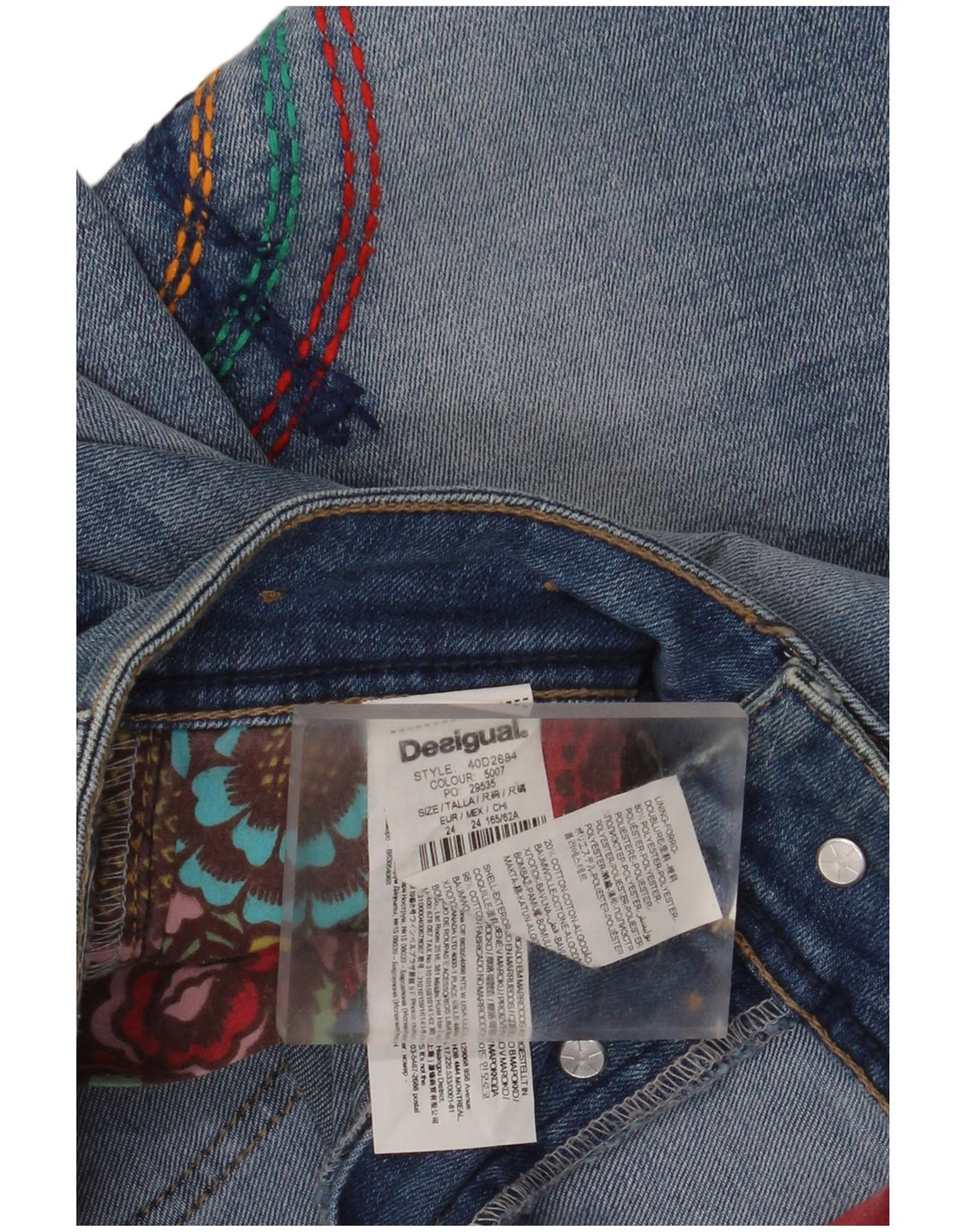 DESIGUAL Vaqueros ajustados con gráfico para mujer W24 L32 Poliéster floral azul