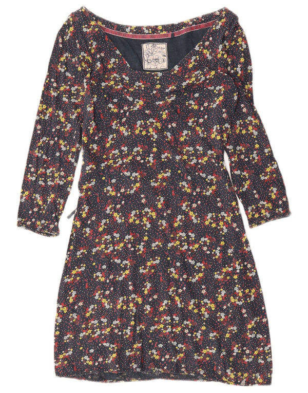 Fat Face Vestido acampanado de manga 3/4 para mujer UK 8 Small Azul marino Floral Algodón