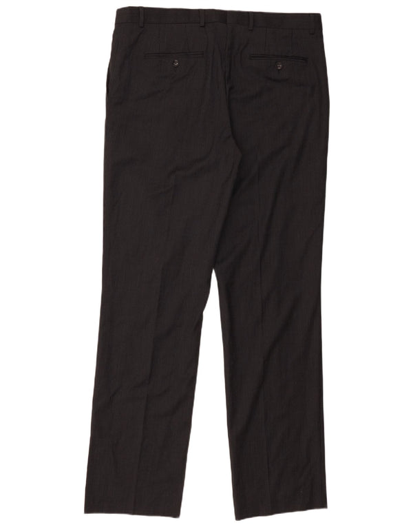 Zara Pantalón de traje recto para hombre EU 46 XL W36 L32 Lana a rayas negras