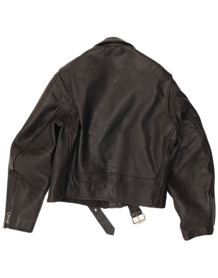 Vintage mujer cuero biker chaqueta Reino Unido 16 cuero negro grande