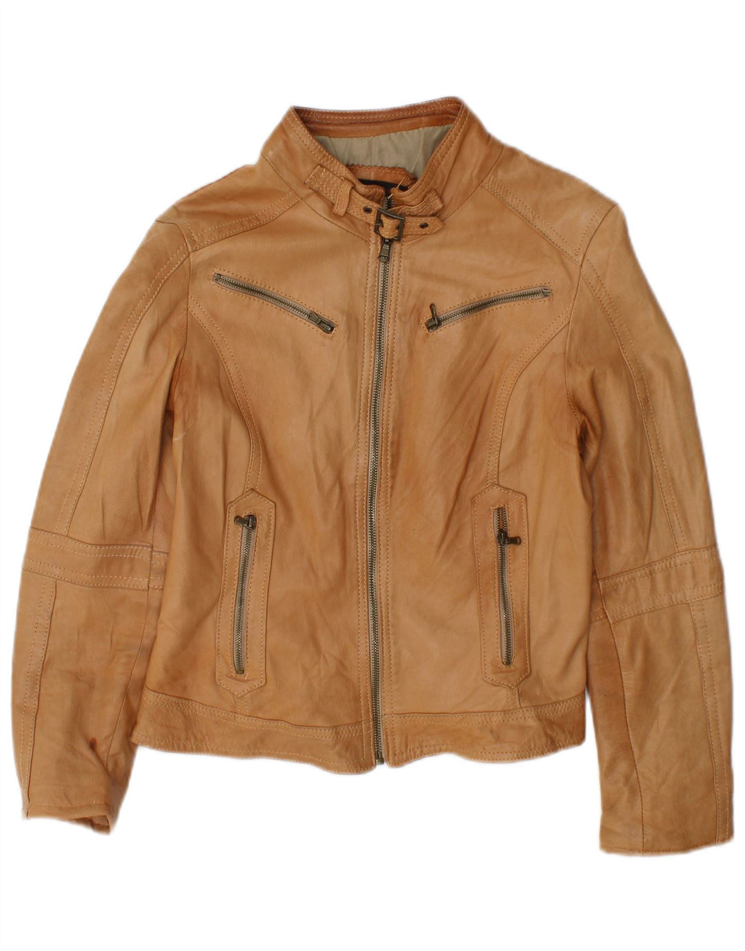 Sandro Ferrone Chaqueta de cuero corta para mujer UK 44 Cuero marrón grande