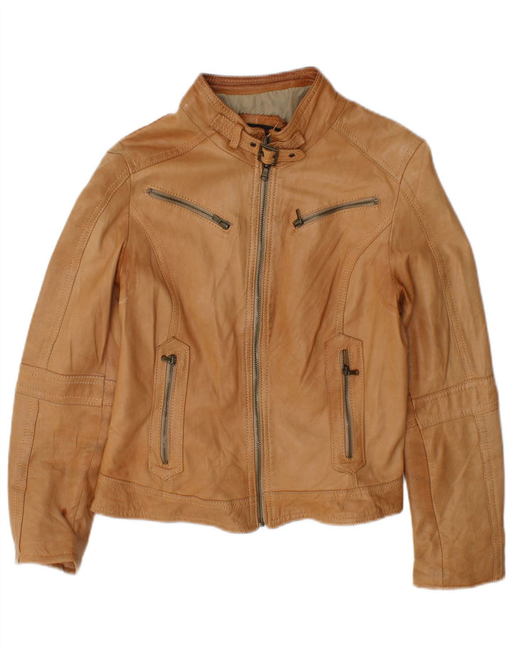 Sandro Ferrone Chaqueta de cuero corta para mujer UK 44 Cuero marrón grande