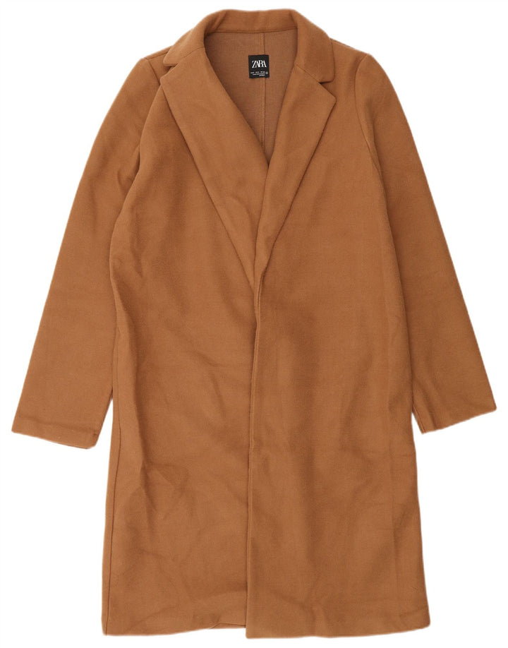 Zara Mujer Abrigo Abierto UK 40 Pequeño Poliéster Beige