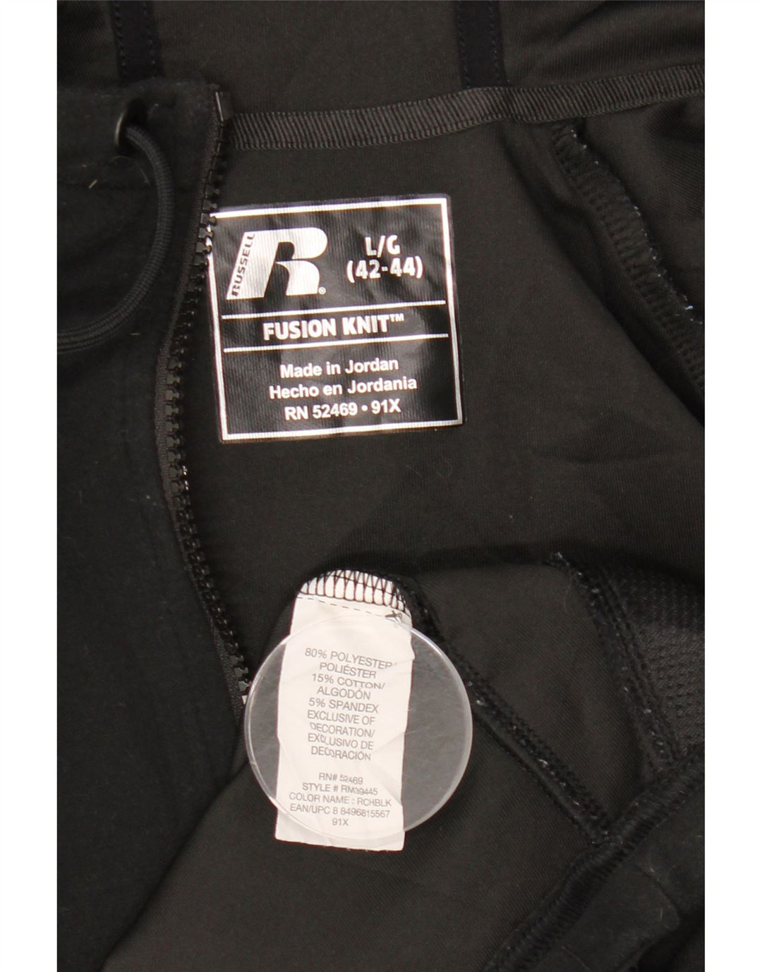 RUSSELL ATHLETIC Sudadera con capucha y cremallera para hombre UK 42/44 Grande Poliéster negro