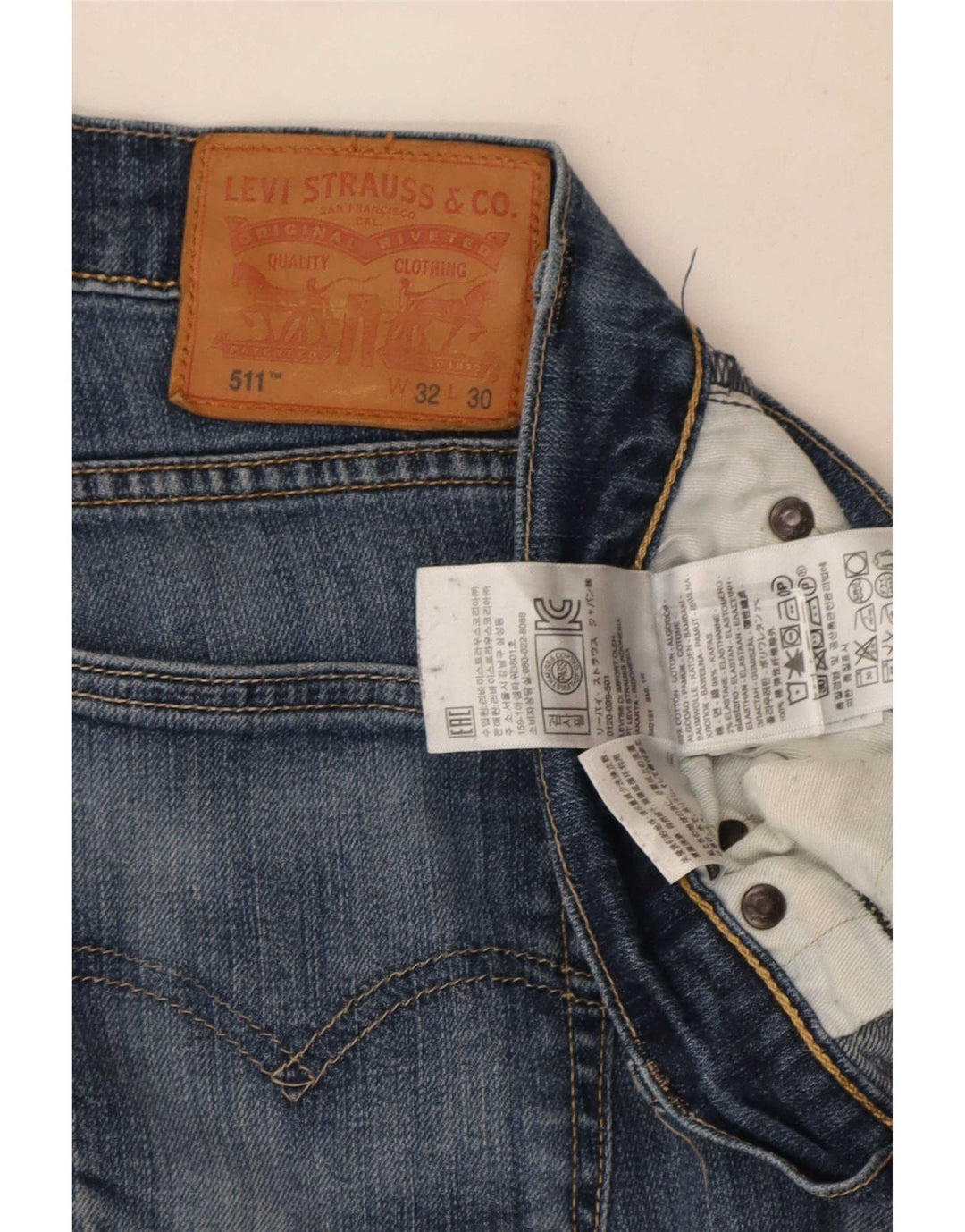 Levi's Mens 511 Vaqueros Slim Desgastados W32 L30 Algodón Azul