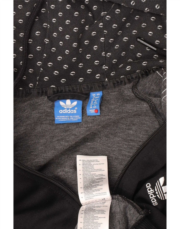 Adidas - Sudadera con capucha para mujer con cremallera gráfica, talla 40, poliéster negro mediano