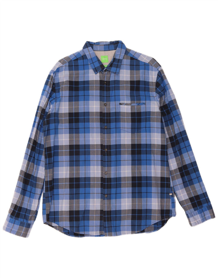 Camisa Hugo Boss Hombre Regular Fit XL Algodón A Cuadros Azul