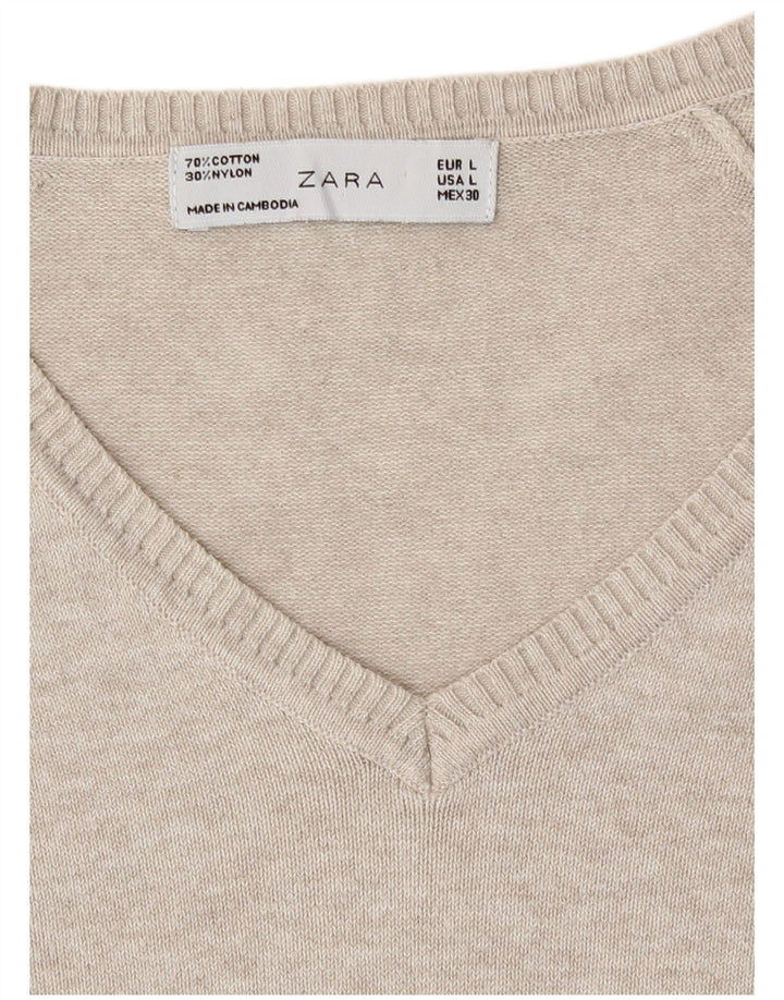 Zara Mujer Jersey con Cuello en V Jersey UK 44 Large Beige
