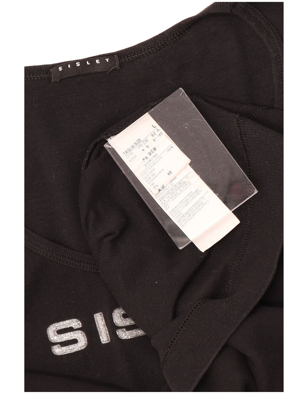 SISLEY Camiseta gráfica para mujer Top UK 44 Grande Algodón negro