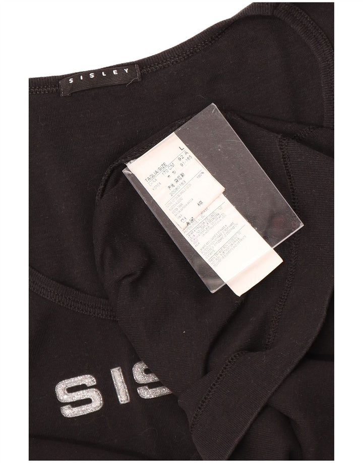 SISLEY Camiseta gráfica para mujer Top UK 44 Grande Algodón negro